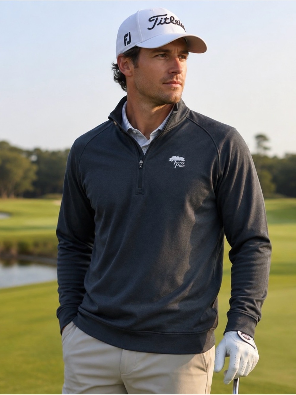Adidas Men’s Torrey Pines Logo Dark Gray Black 2XL Lightweight 1/4 Zip Jacket